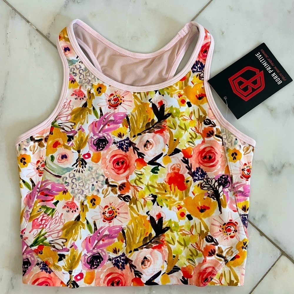 NEW Born Primitive multicolor floral crop top compression sports bra gym workout